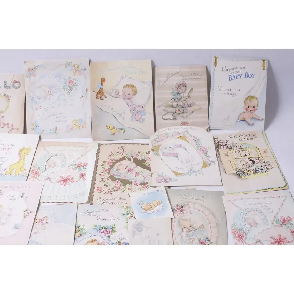 1950s 60s New Baby Greeting Card Lot Scrapbooking Collectible ~ 260612-WH 1111
